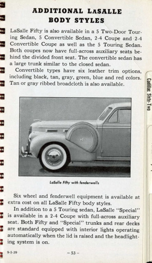 1940 Cadillac LaSalle Data Book Page 69